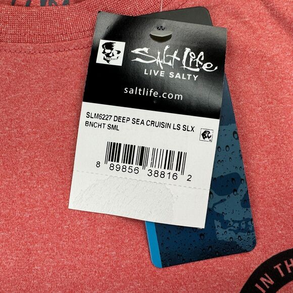 Salt Life Mens Deep Sea Cruising Performance Long Sleeve T-Shirt Coral Pink S - Picture 3 of 4